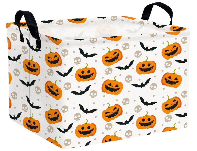 BOOHIT Large Halloween Themed Candy Gift Boo Basket for Kids Baby Personalized Adults Storage Bin Fall Decor(Bat Pumpkin) - Image 1
